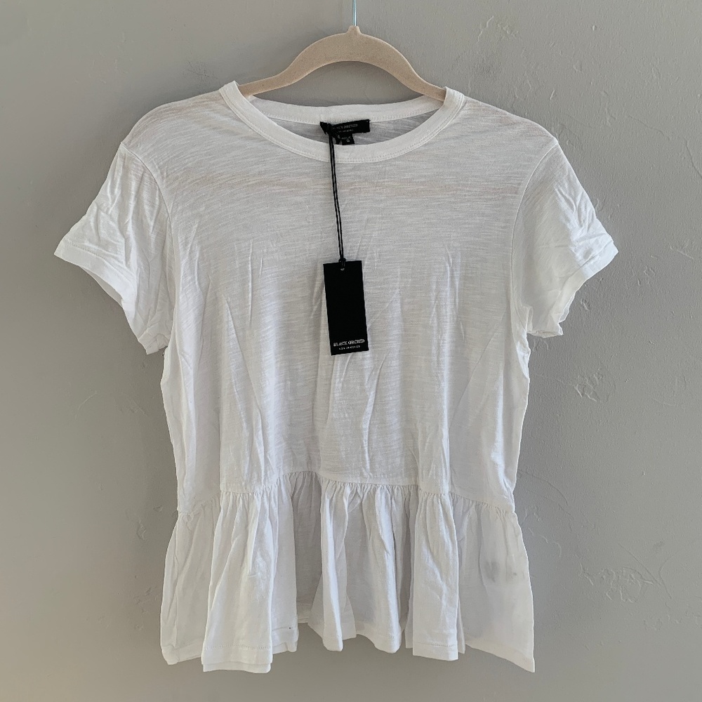NWT Black Orchid Ruffle Short Sleeve Tee S